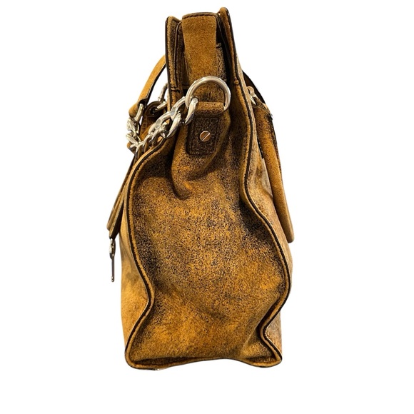 Michael Kors Hamilton Distressed Suede Leather Mocha Brown Lock Key Bag Satchel - Picture 6 of 16